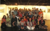 Thumbnail image of "Inaugural event for woodcut workshop and Fulbright Specialist Karen, with US Ambassador Dan Mozena, students and guests, at Athena Gallery, Dhaka, May"